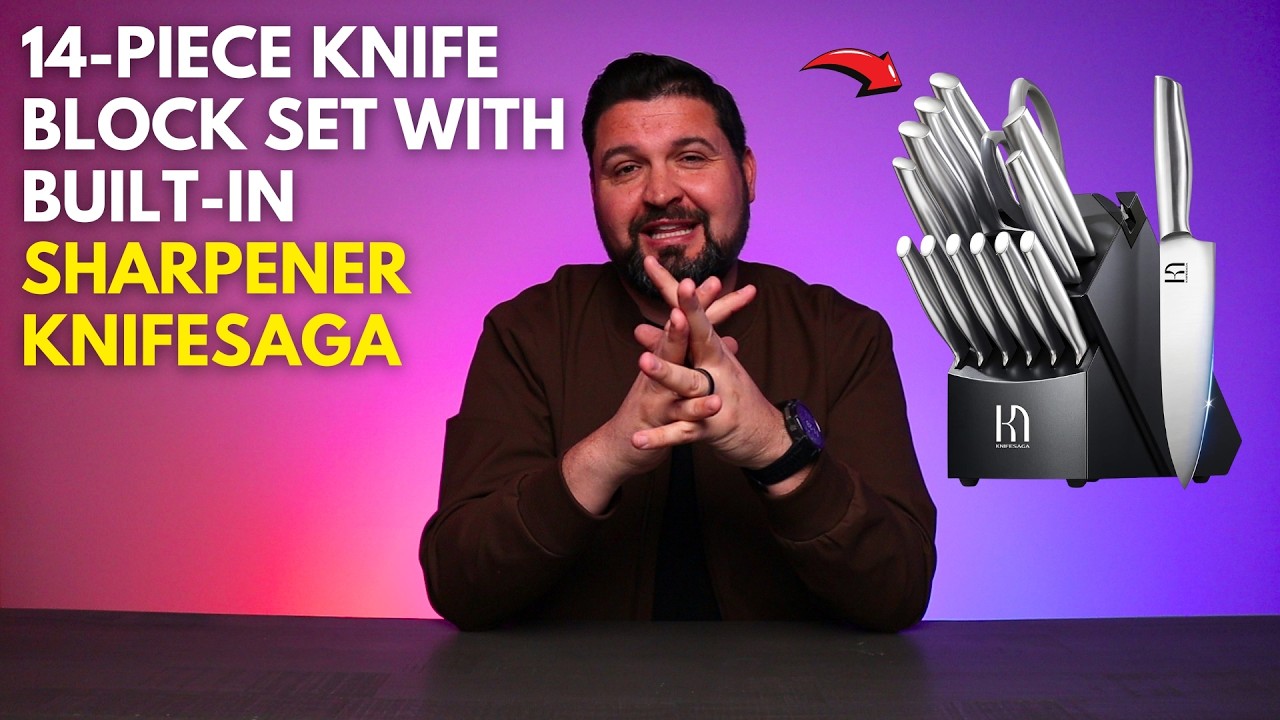 14-Piece Knife Block Set with Built-In Sharpener - KnifeSaga
