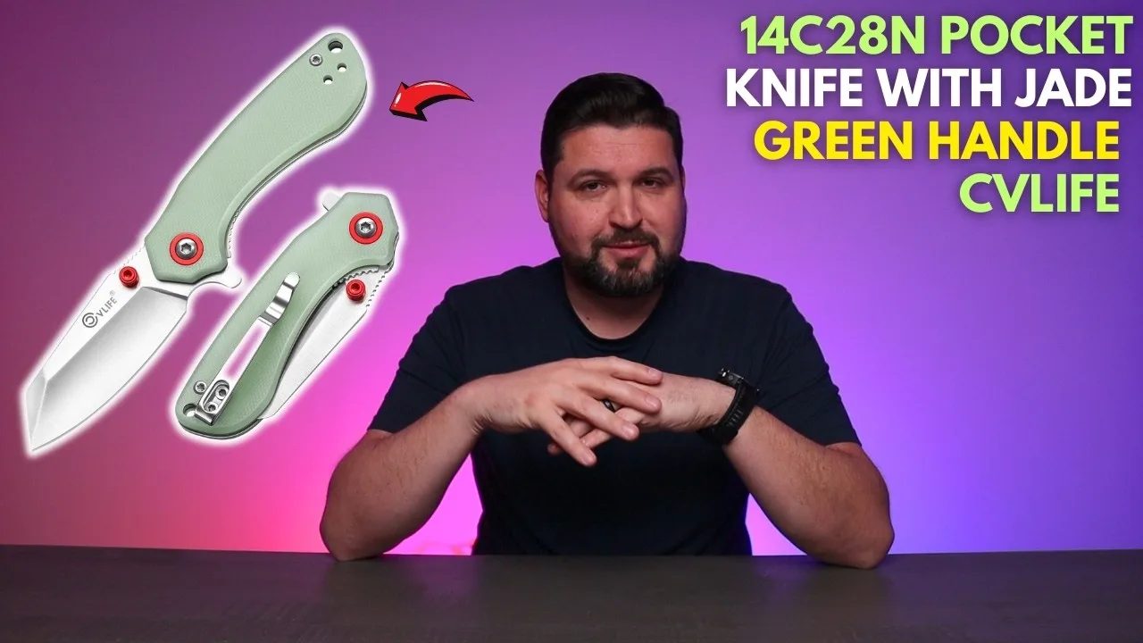14C28N Pocket Knife with Jade Green Handle - CVLIFE